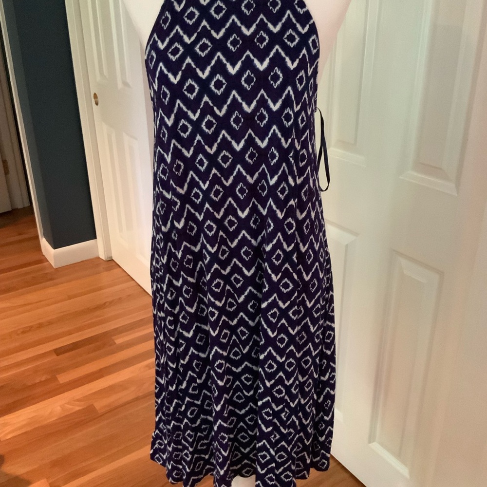 LOFT Navy and White Geometric Maxi Dress